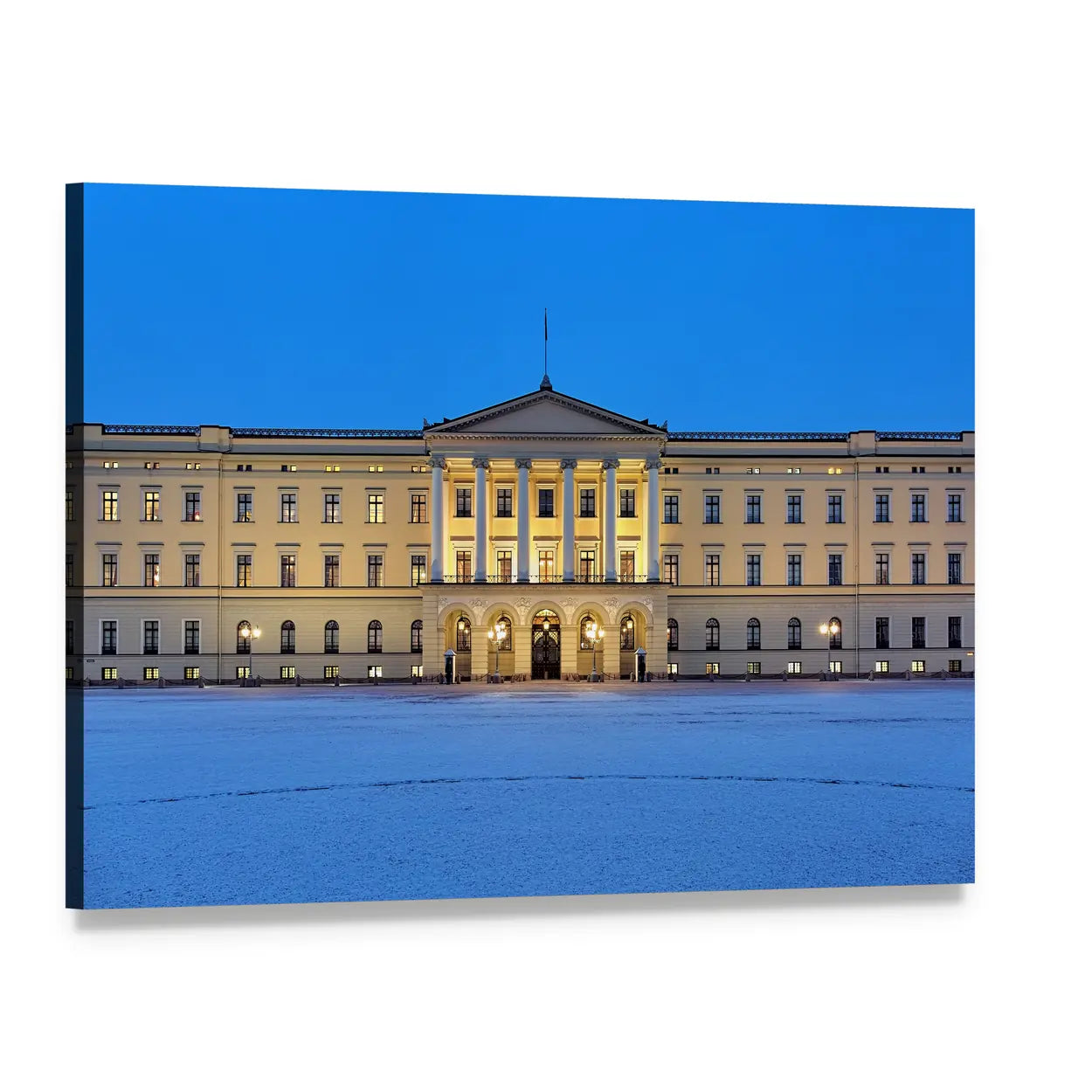 Oslo Royal Palace at Dusk Canvas Wall Art, single panel gallery wrapped canvas, angled product view