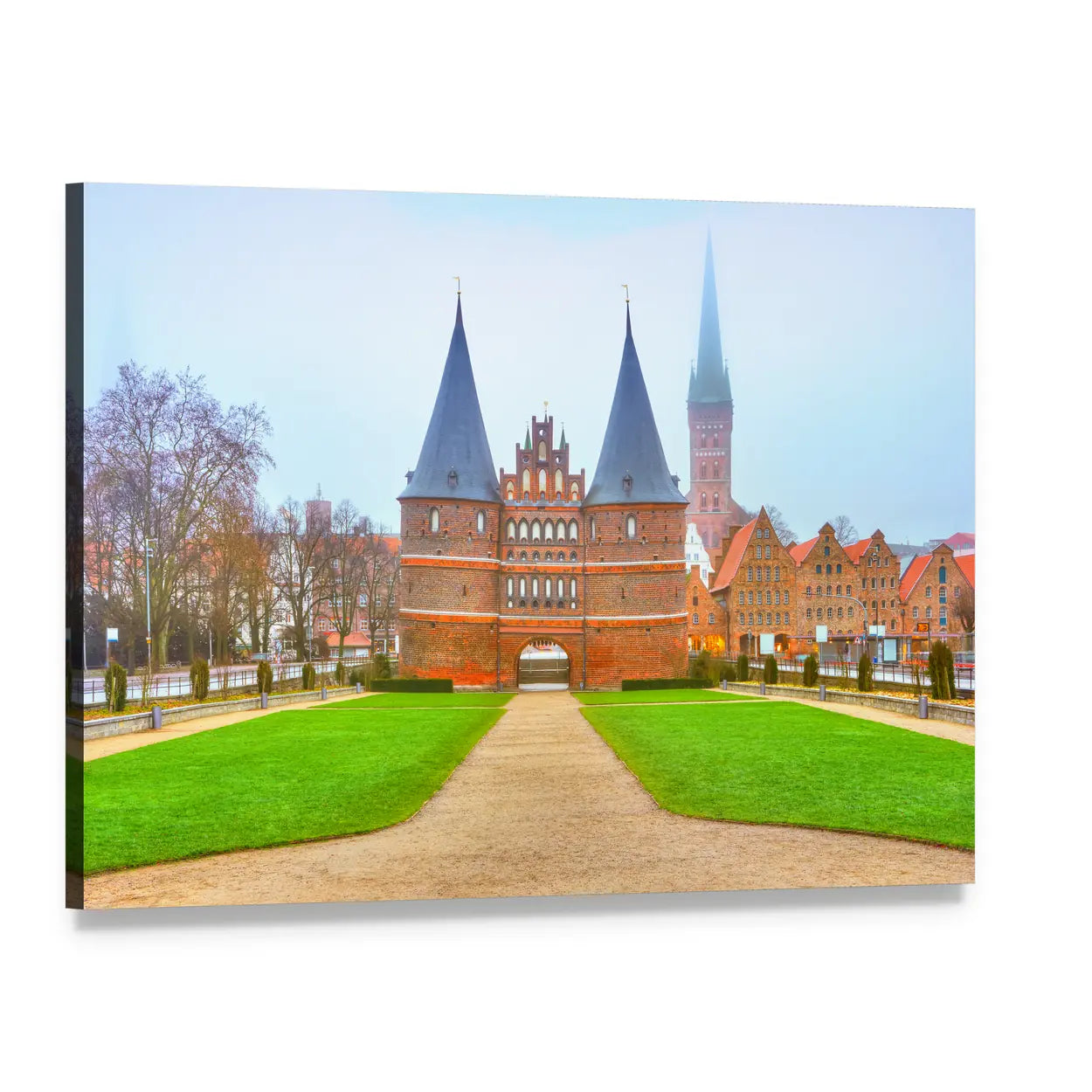 Holstentor Gate in Lübeck Canvas Wall Art, single panel gallery wrapped canvas, angled product view