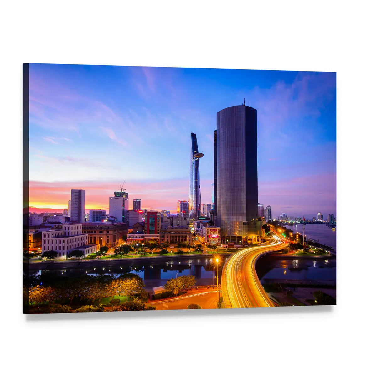 Ho Chi Minh City Night Skyline Canvas Wall Art, single panel gallery wrapped canvas, angled product view
