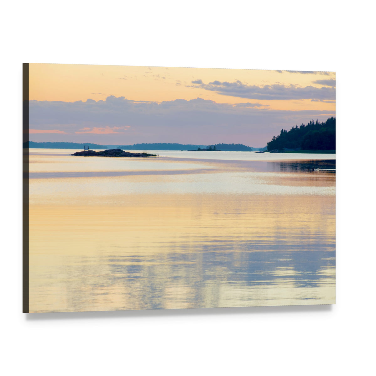 Sunset Over Swedish Archipelago Canvas Wall Art, single panel gallery wrapped canvas, angled product view