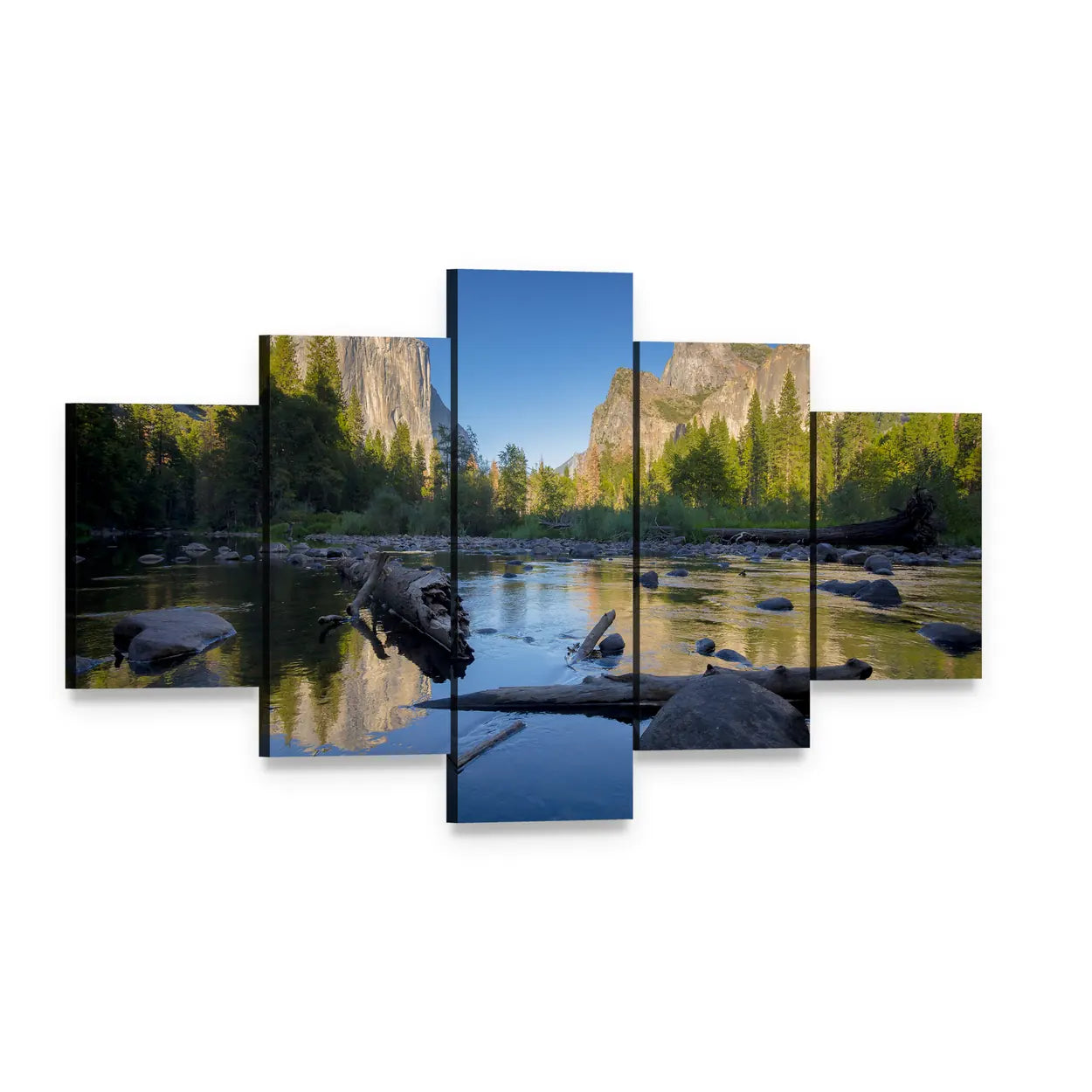 Idyllic Merced River Canvas Wall Art, 5 panel 5 Star layout gallery wrapped canvas set, angled product view
