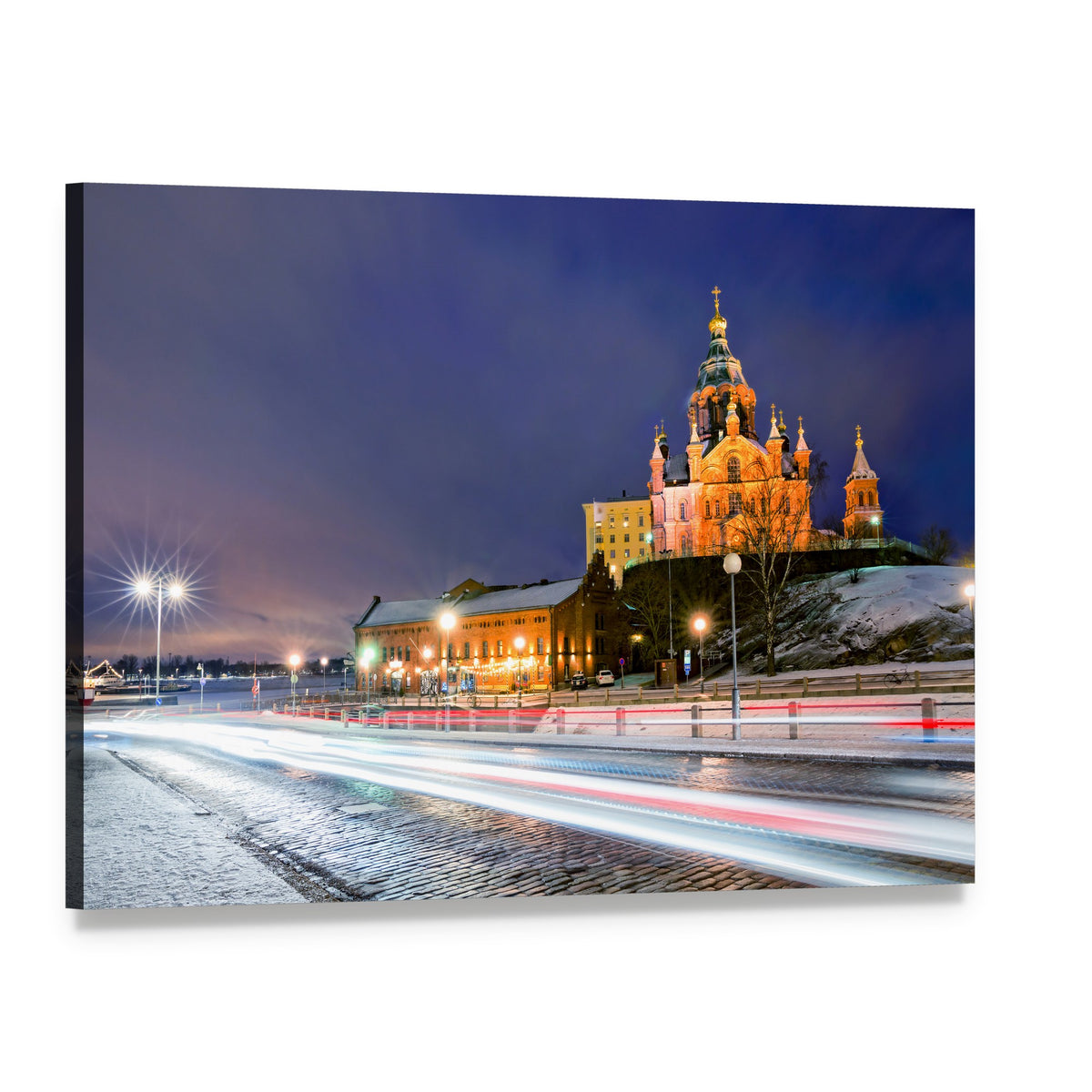 Uspenski Cathedral in Winter Evening Canvas Wall Art, single panel gallery wrapped canvas, angled product view