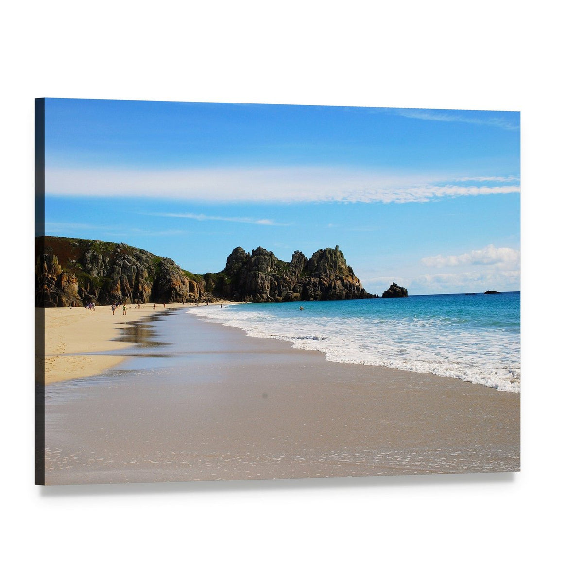 Porth Curno Beach Cornwall Canvas Wall Art, single panel gallery wrapped canvas, angled product view