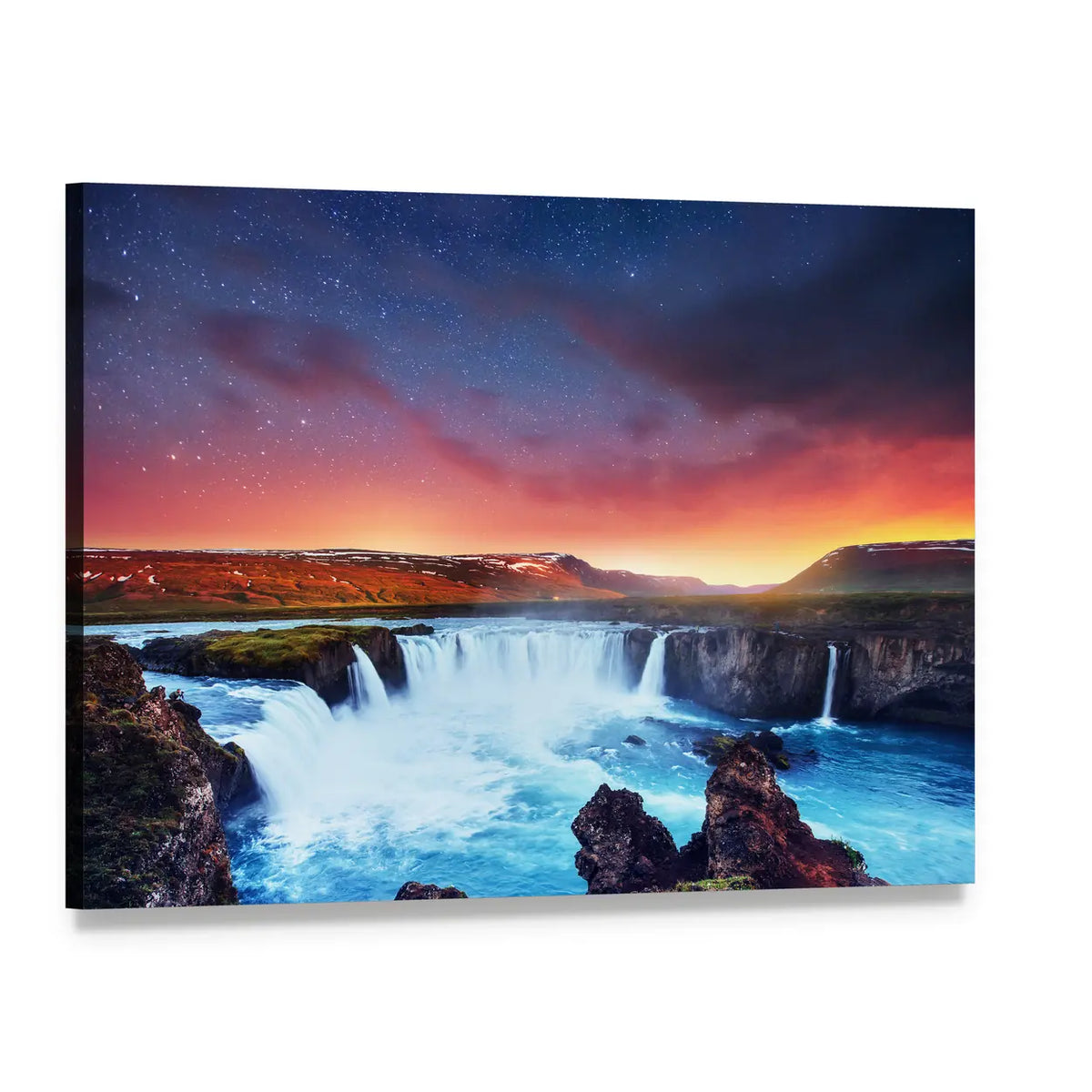 Horseshoe Waterfall at Dusk Canvas Wall Art, single panel gallery wrapped canvas, angled product view