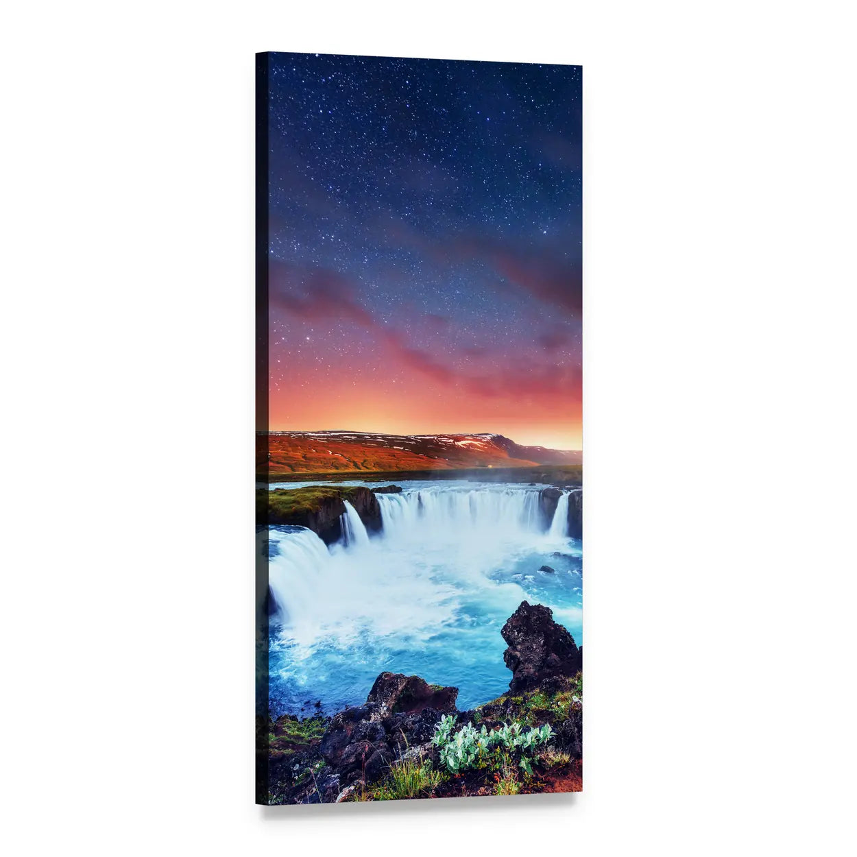 Godafoss Horseshoe Waterfall at Twilight Vertical Canvas Wall Art, 1 panel 1 Vertical layout gallery wrapped canvas set, angled product view
