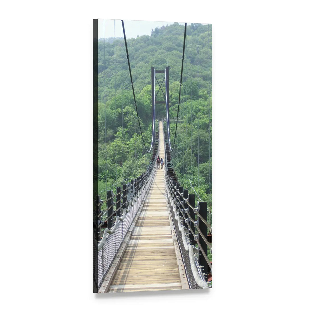 Deep Forest Suspension Bridge Vertical Canvas Wall Art, 1 panel 1 Vertical layout gallery wrapped canvas set, angled product view