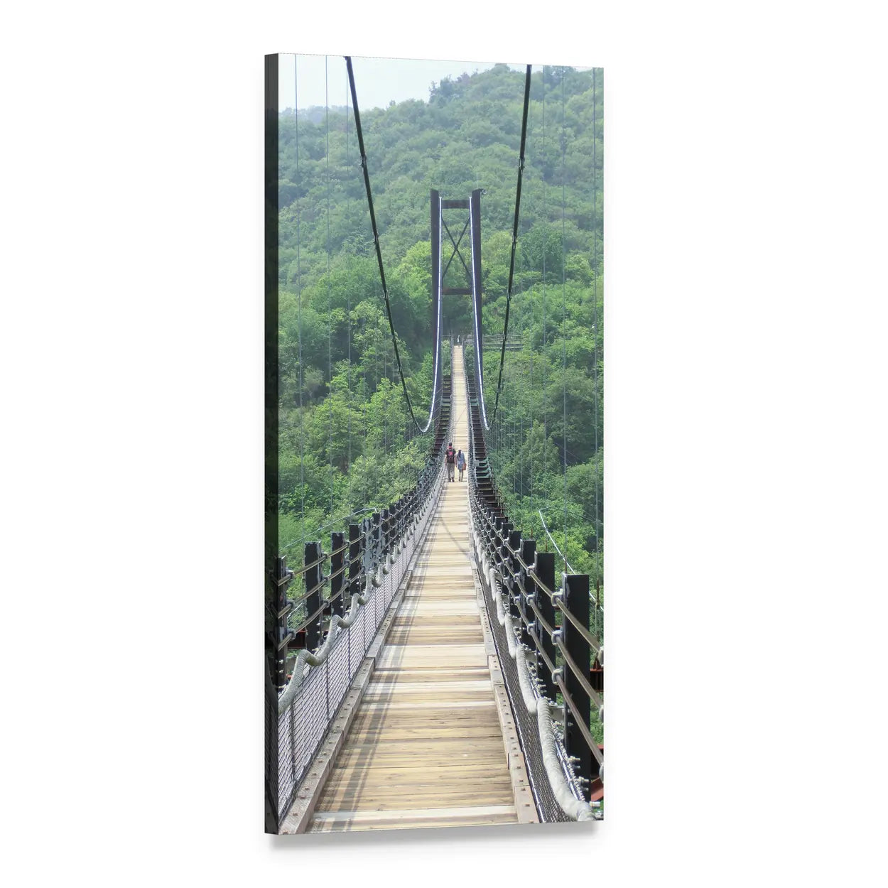 Deep Forest Suspension Bridge Vertical Canvas Wall Art, 1 panel 1 Vertical layout gallery wrapped canvas set, angled product view