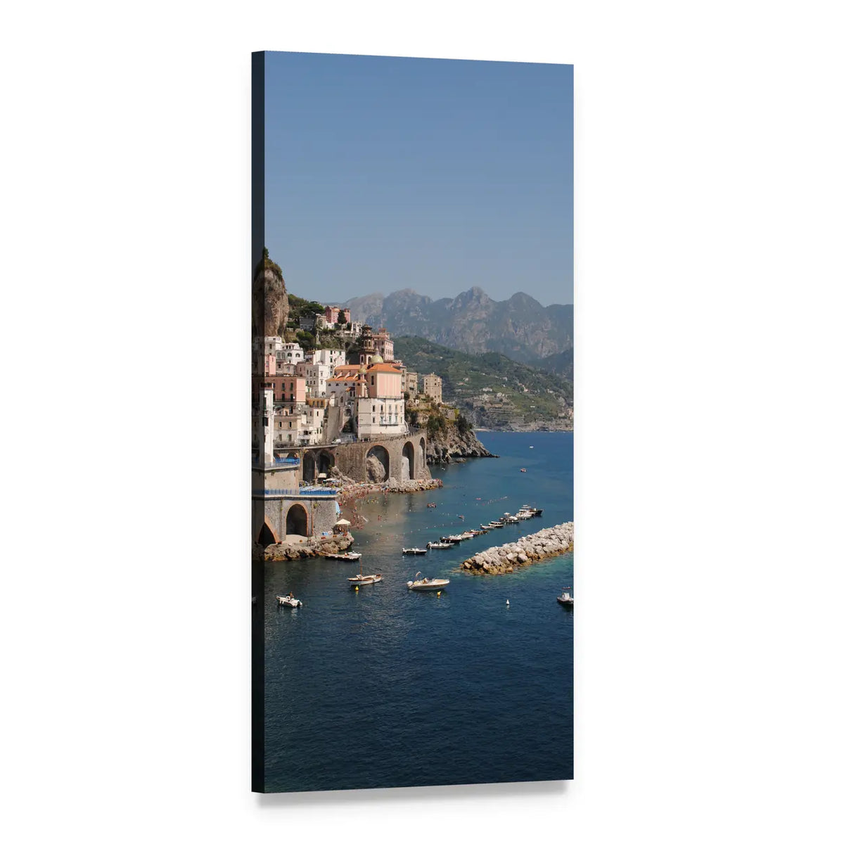 Amalfi Coast Cliffside Village Vertical Canvas Wall Art, 1 panel 1 Vertical layout gallery wrapped canvas set, angled product view