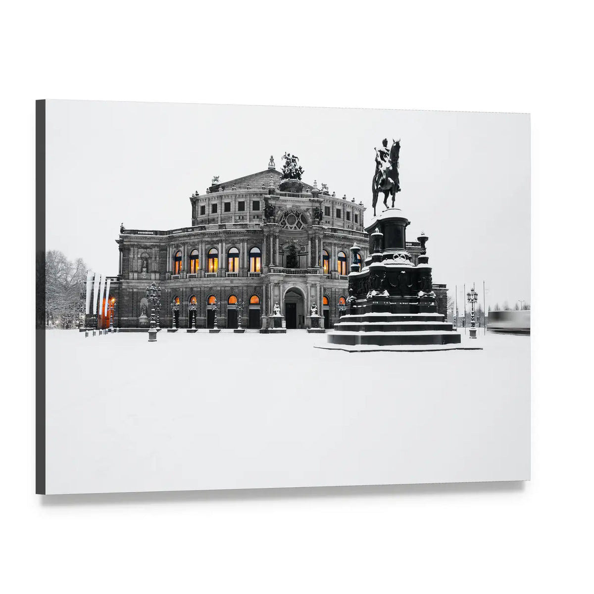 Semperoper in Winter Evening Canvas Wall Art, single panel gallery wrapped canvas, angled product view