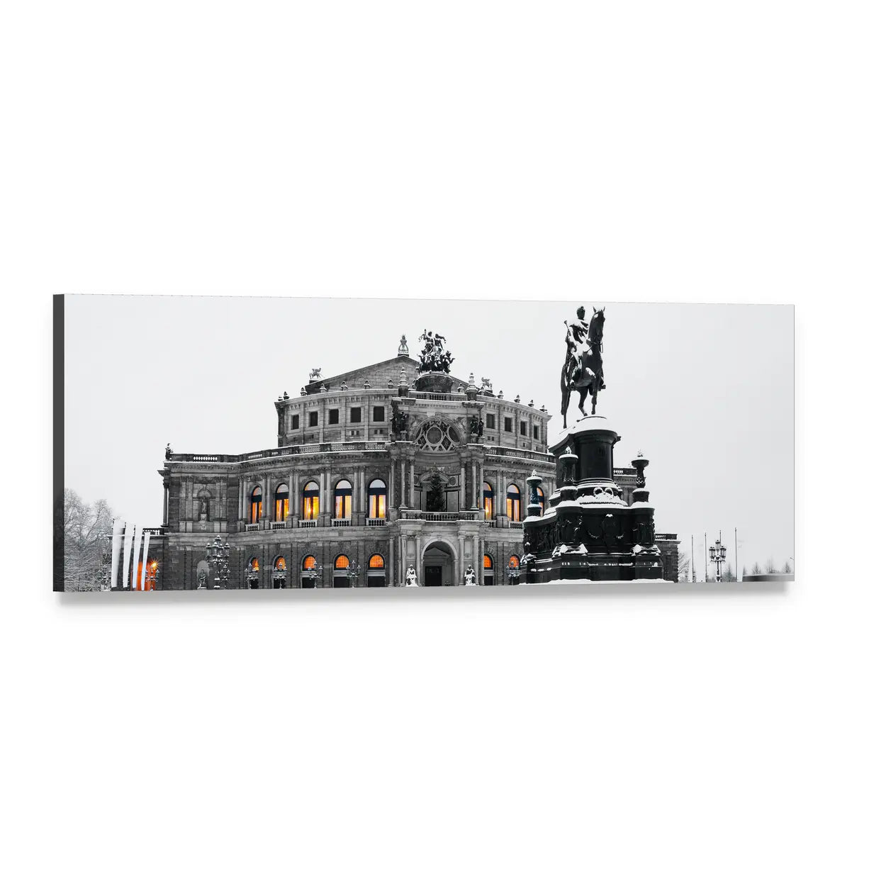 Semperoper Opera House in Winter Panoramic Canvas Wall Art, single panel gallery wrapped canvas, angled product view