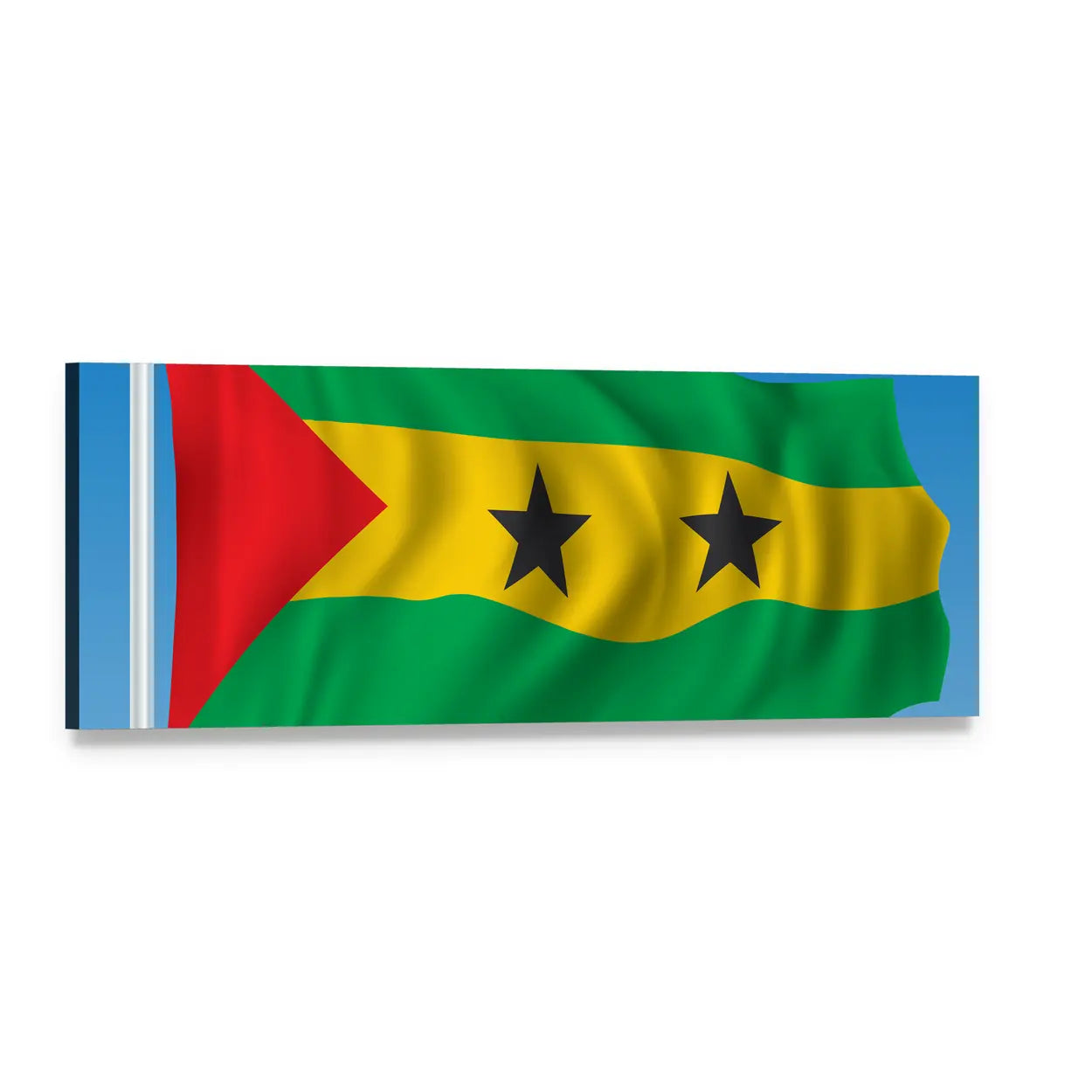 São Tomé and Príncipe Flag Panoramic Canvas Wall Art, single panel gallery wrapped canvas, angled product view