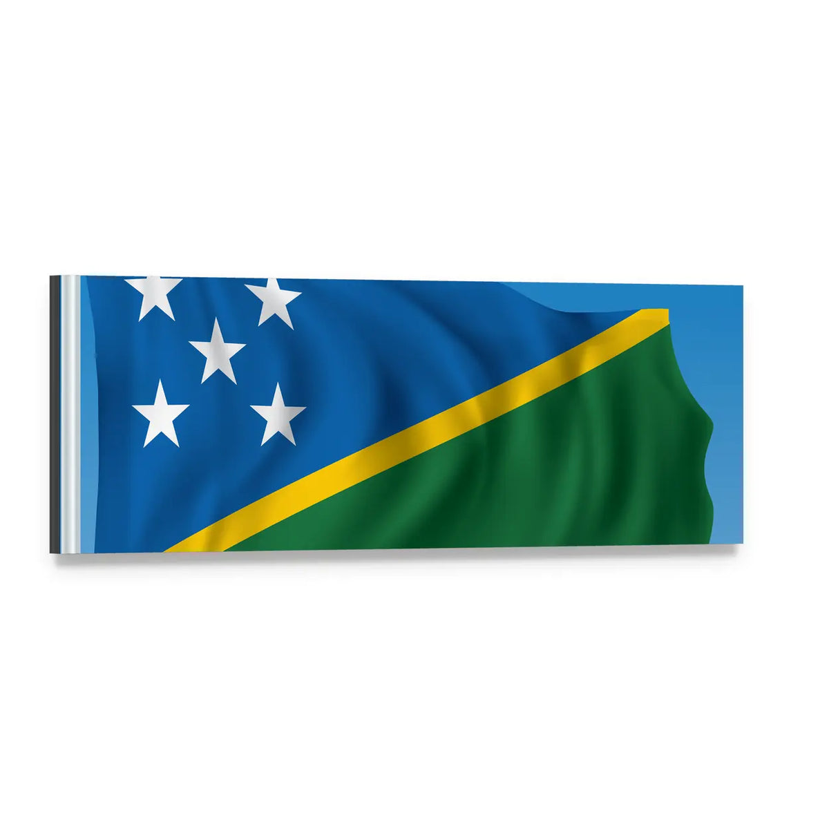 Solomon Islands Flag with Five Stars Panoramic Canvas Wall Art, single panel gallery wrapped canvas, angled product view
