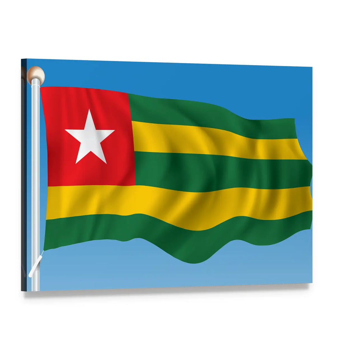 Waving Flag of Togo Canvas Wall Art, single panel gallery wrapped canvas, angled product view