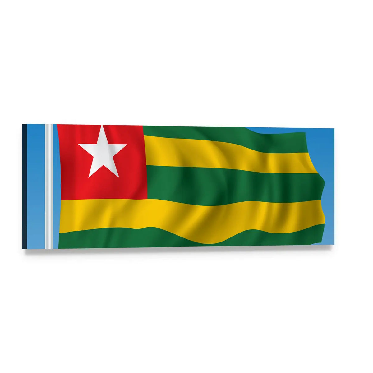 Togo Flag with Wavy Texture Panoramic Canvas Wall Art, single panel gallery wrapped canvas, angled product view