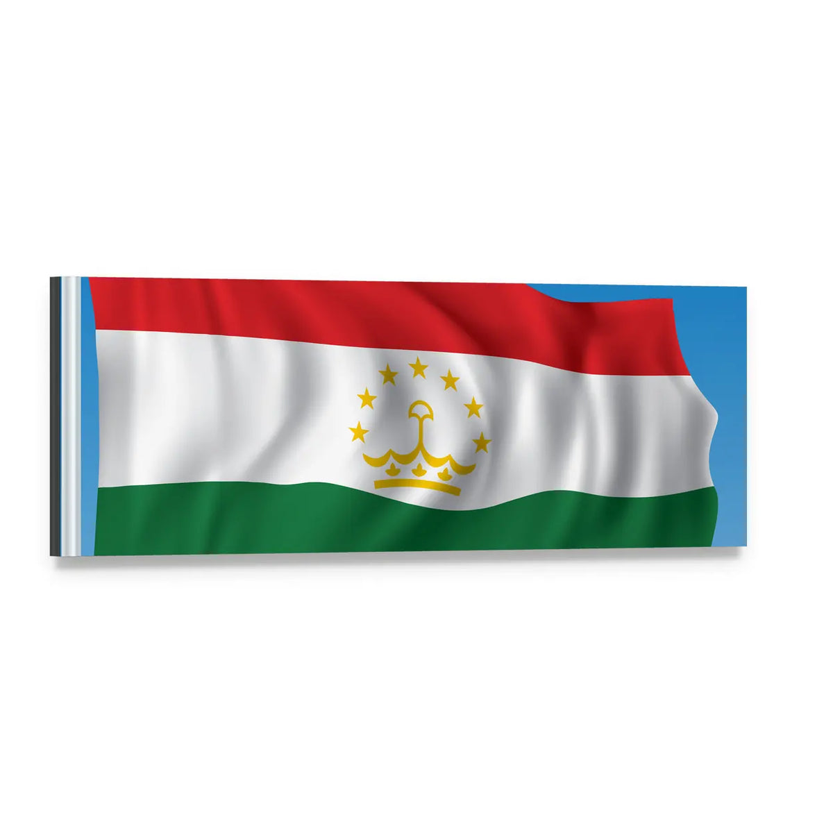 Tajikistan Flag with Crown and Seven Stars Panoramic Canvas Wall Art, single panel gallery wrapped canvas, angled product view
