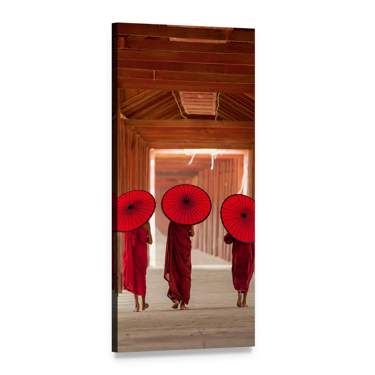 Novice Monks Walking Vertical Canvas Wall Art, 1 panel 1 Vertical layout gallery wrapped canvas set, angled product view