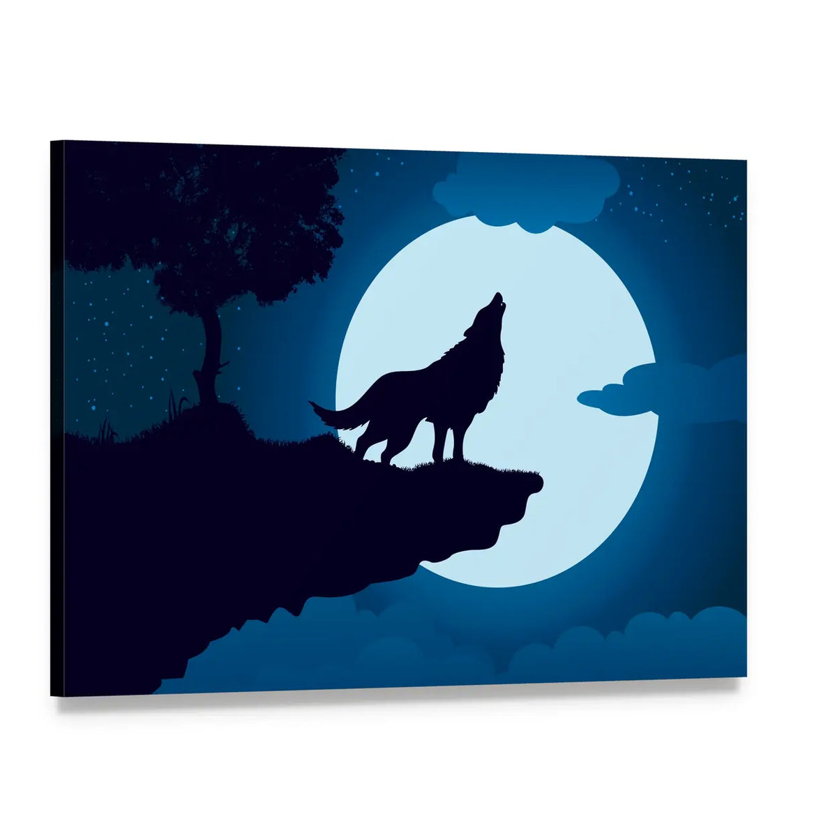 Howling Wolf at Full Moon Canvas Wall Art, single panel gallery wrapped canvas, angled product view