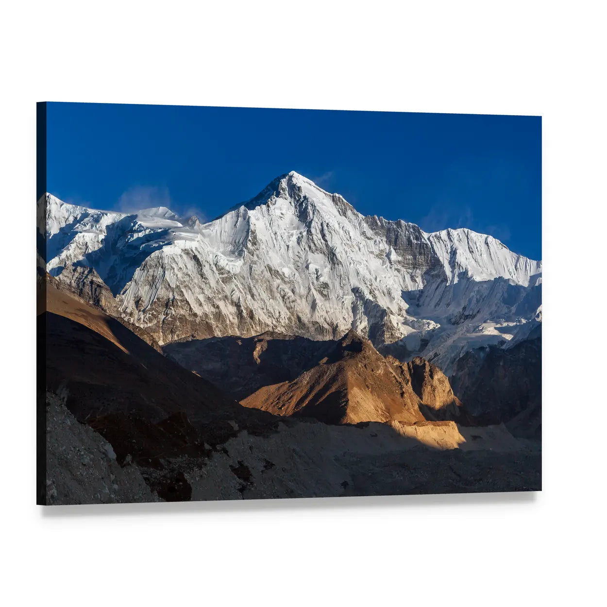 Snow-capped Mountain Peak Over Glacier Canvas Wall Art, single panel gallery wrapped canvas, angled product view