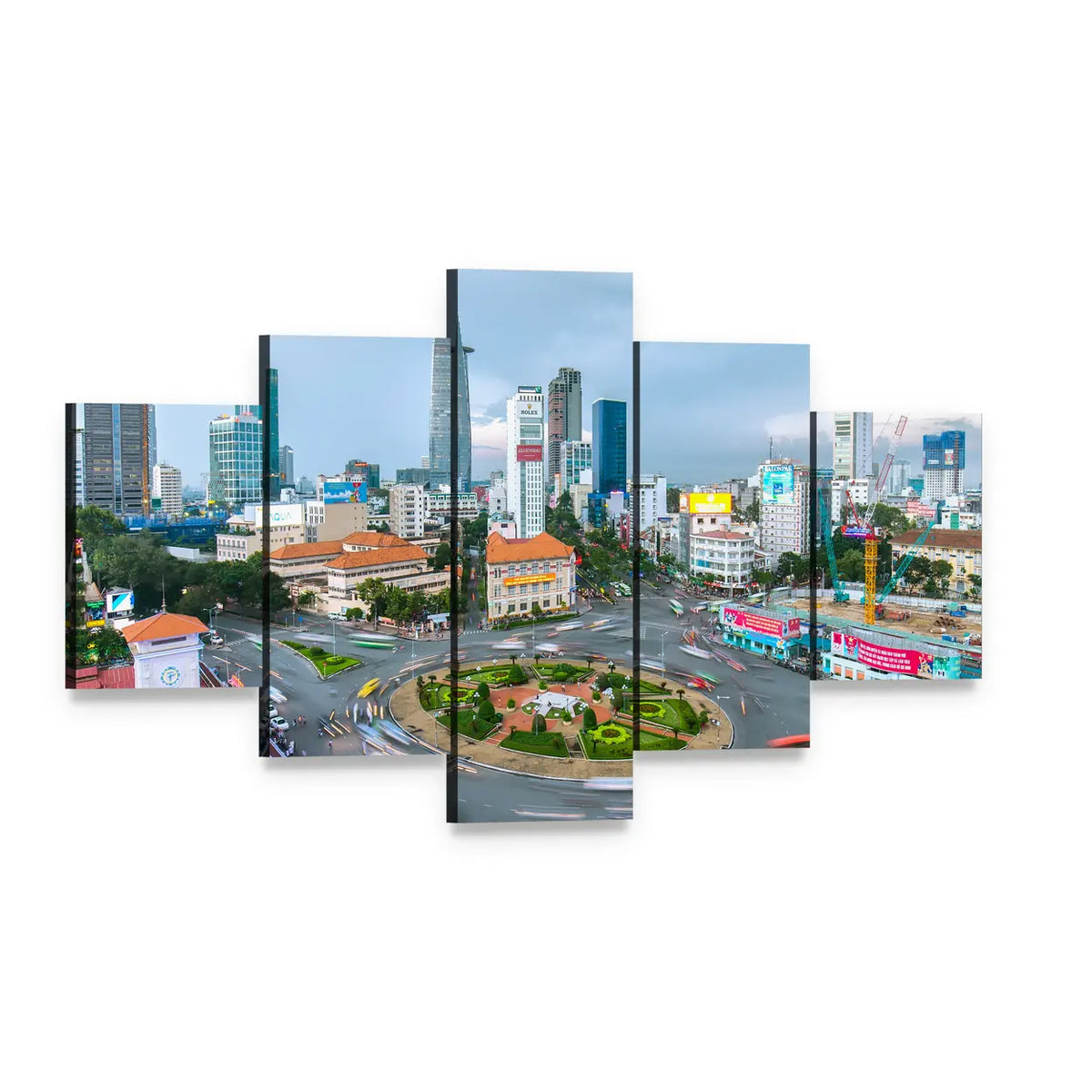 Ho Chi Minh City Aerial Street Scene Canvas Wall Art, 5 panel 5 Star layout gallery wrapped canvas set, angled product view