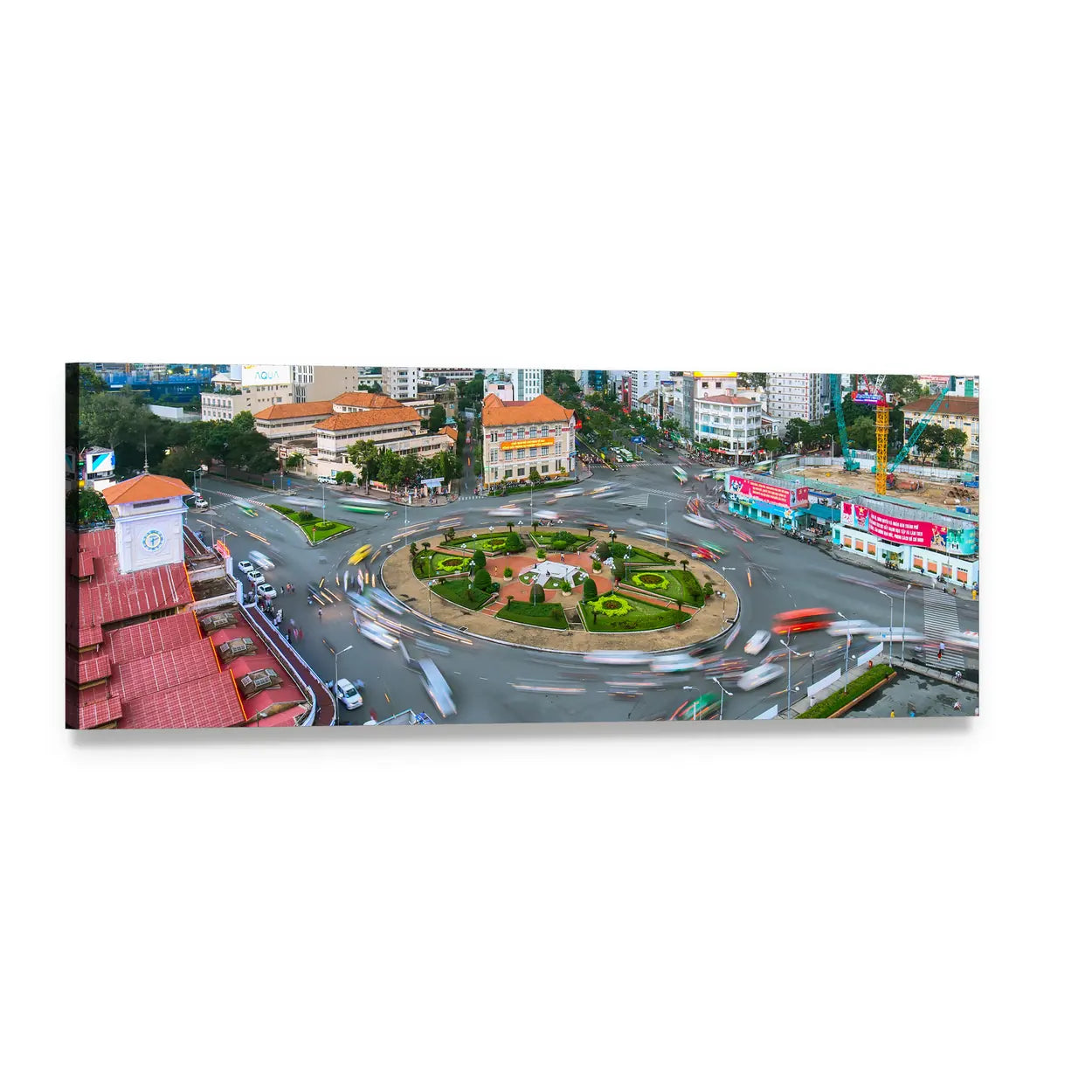 Ho Chi Minh City Street Roundabout Panoramic Canvas Wall Art, single panel gallery wrapped canvas, angled product view