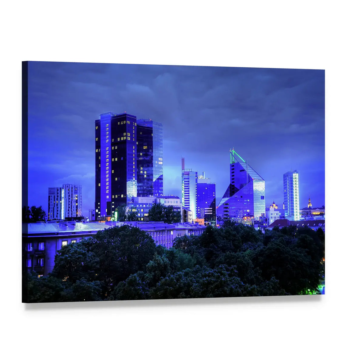 Tallinn City Skyline at Dusk Canvas Wall Art, single panel gallery wrapped canvas, angled product view