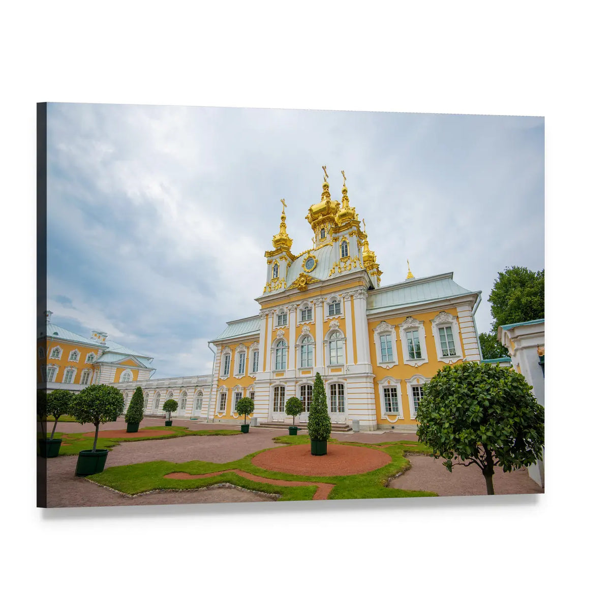 Peterhof Palace with Golden Cupolas Canvas Wall Art, single panel gallery wrapped canvas, angled product view