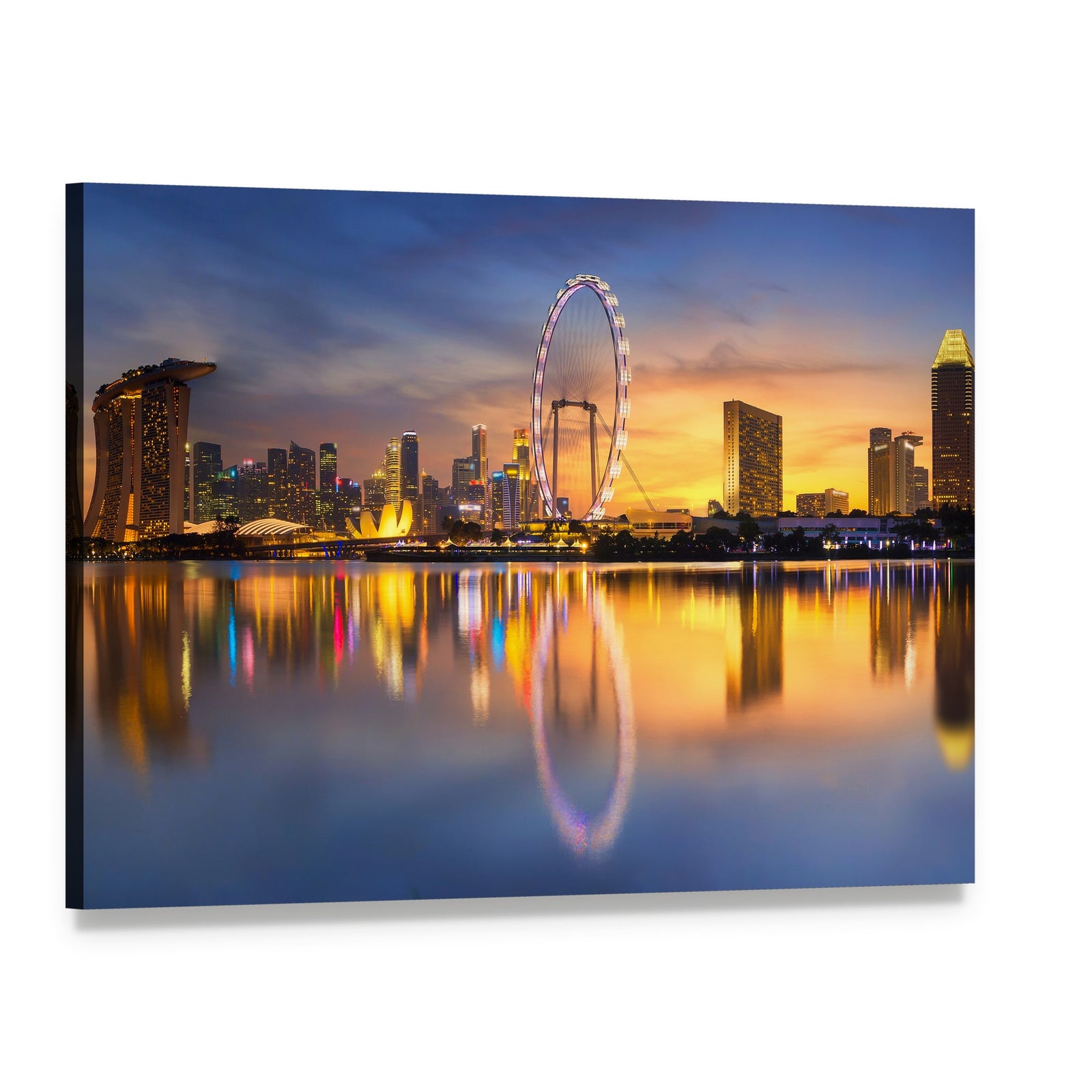 Singapore Marina Bay Skyline at Dusk Canvas Wall Art, single panel gallery wrapped canvas, angled product view