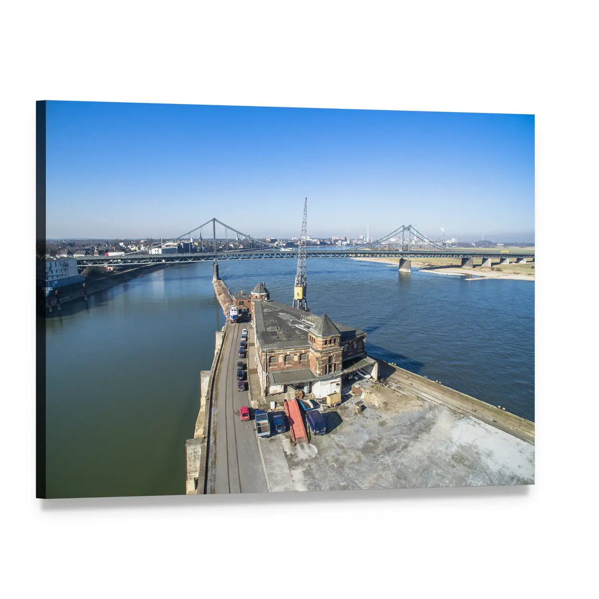 Historic Krefeld Harbor Canvas Wall Art, single panel gallery wrapped canvas, angled product view