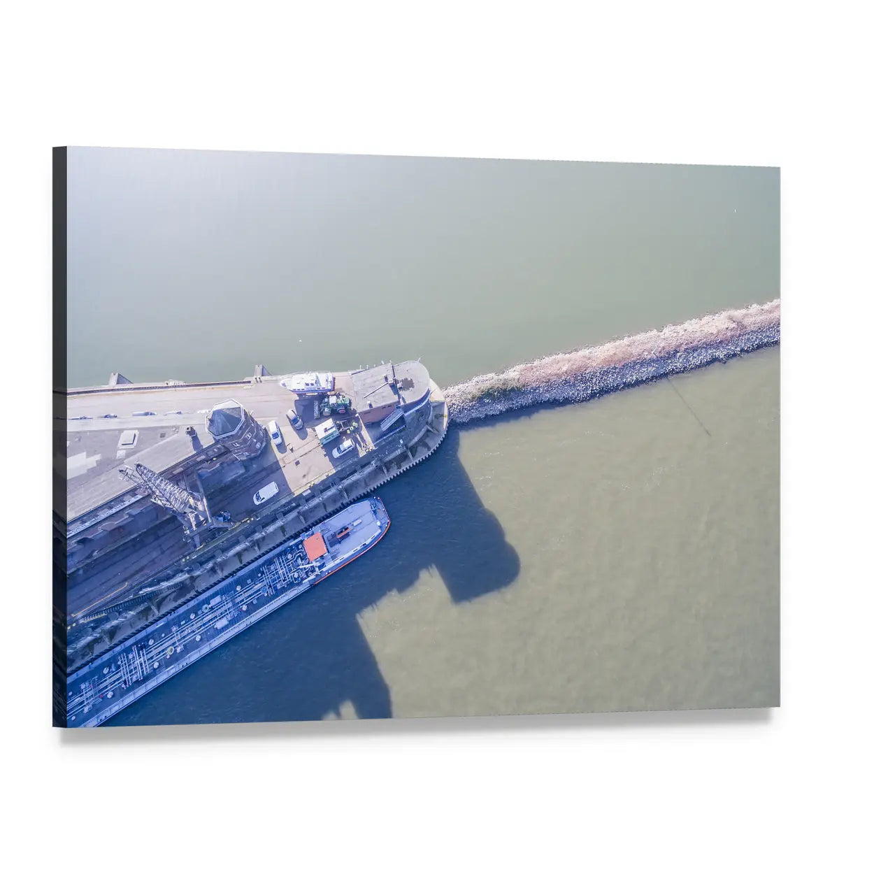 Aerial View of Industrial Harbor Canvas Wall Art, single panel gallery wrapped canvas, angled product view