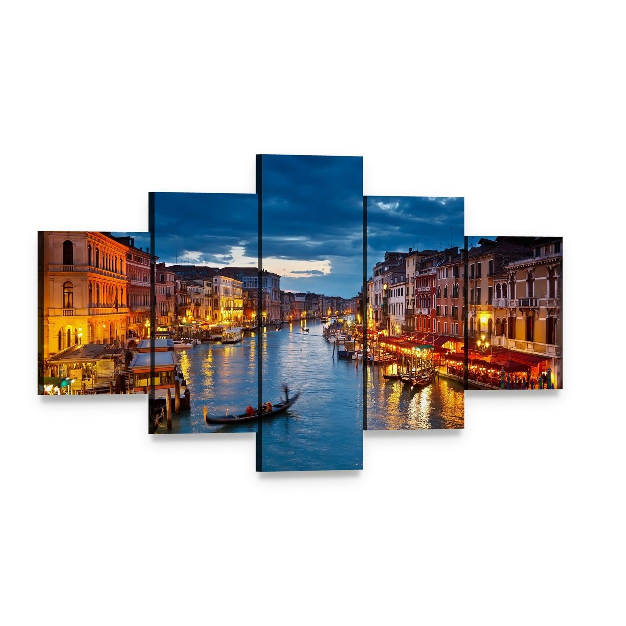Venice Canal at Twilight Canvas Wall Art, 5 panel 5 Star layout gallery wrapped canvas set, angled product view