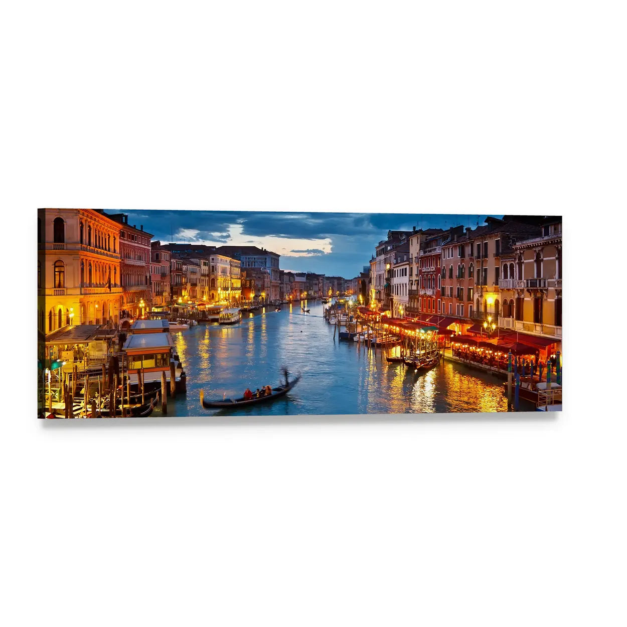 Venice Grand Canal at Dusk Panoramic Canvas Wall Art, single panel gallery wrapped canvas, angled product view