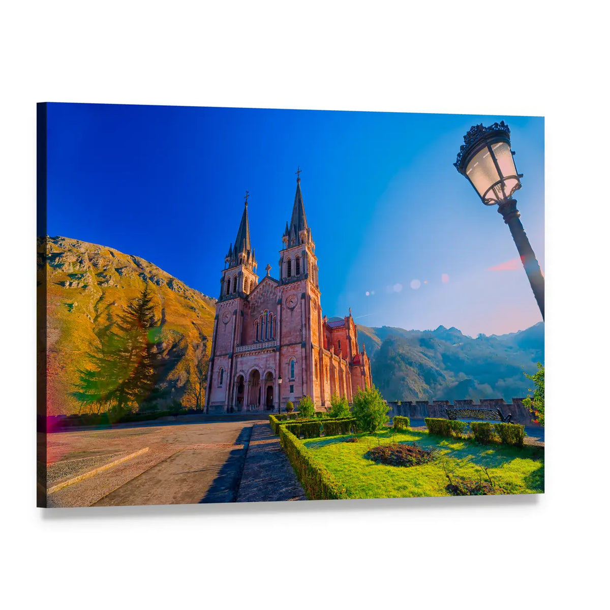 Sanctuary of Covadonga Canvas Wall Art, single panel gallery wrapped canvas, angled product view