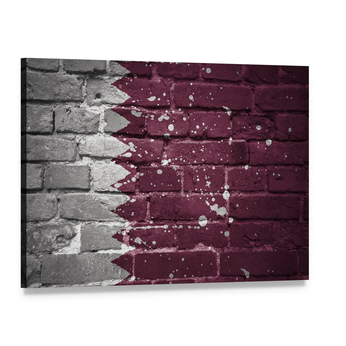 Qatar Flag on Brick Canvas Wall Art, single panel gallery wrapped canvas, angled product view
