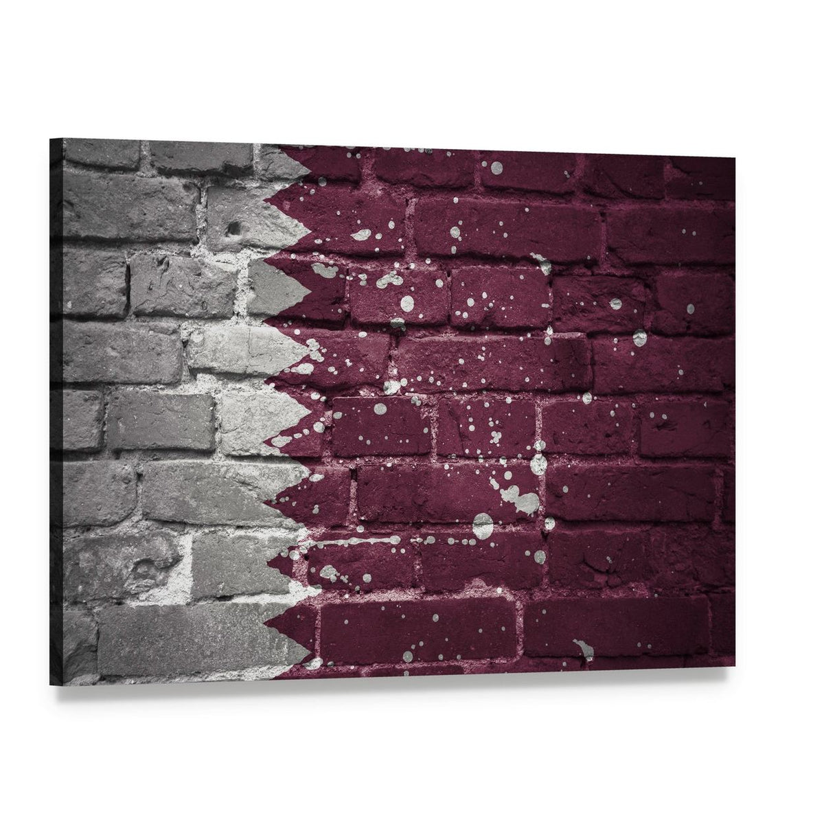 Qatar Flag on Brick Canvas Wall Art, single panel gallery wrapped canvas, angled product view