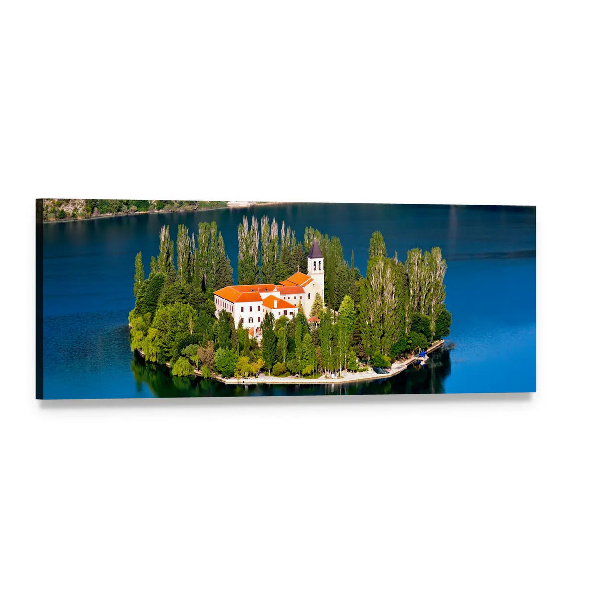 Visovac Island on Krka River Panoramic Canvas Wall Art, single panel gallery wrapped canvas, angled product view