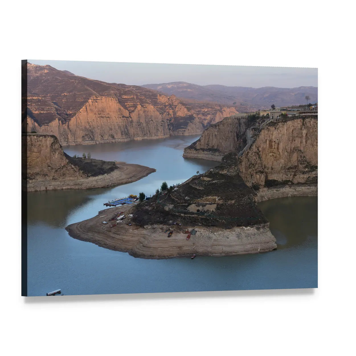 Yellow River with Terraced Hills Canvas Wall Art, single panel gallery wrapped canvas, angled product view