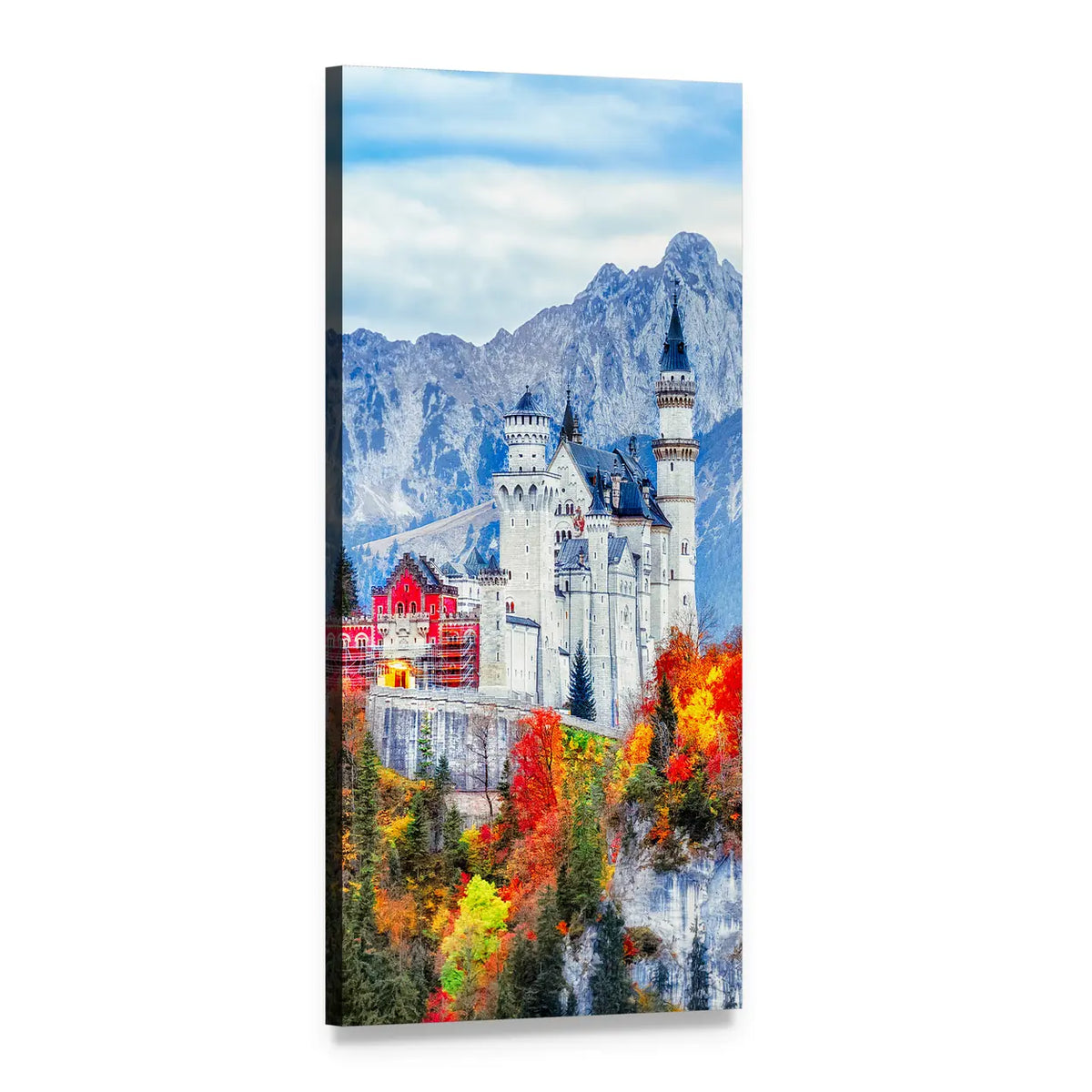 Neuschwanstein Castle in Bavarian Alps Vertical Canvas Wall Art, 1 panel 1 Vertical layout gallery wrapped canvas set, angled product view