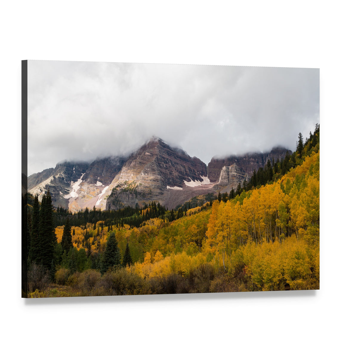 Fall at Maroon Bells Canvas Wall Art, single panel gallery wrapped canvas, angled product view
