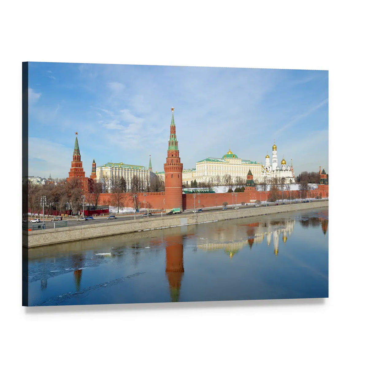 Moscow Kremlin and Kremlevskaya Embankment Canvas Wall Art, single panel gallery wrapped canvas, angled product view