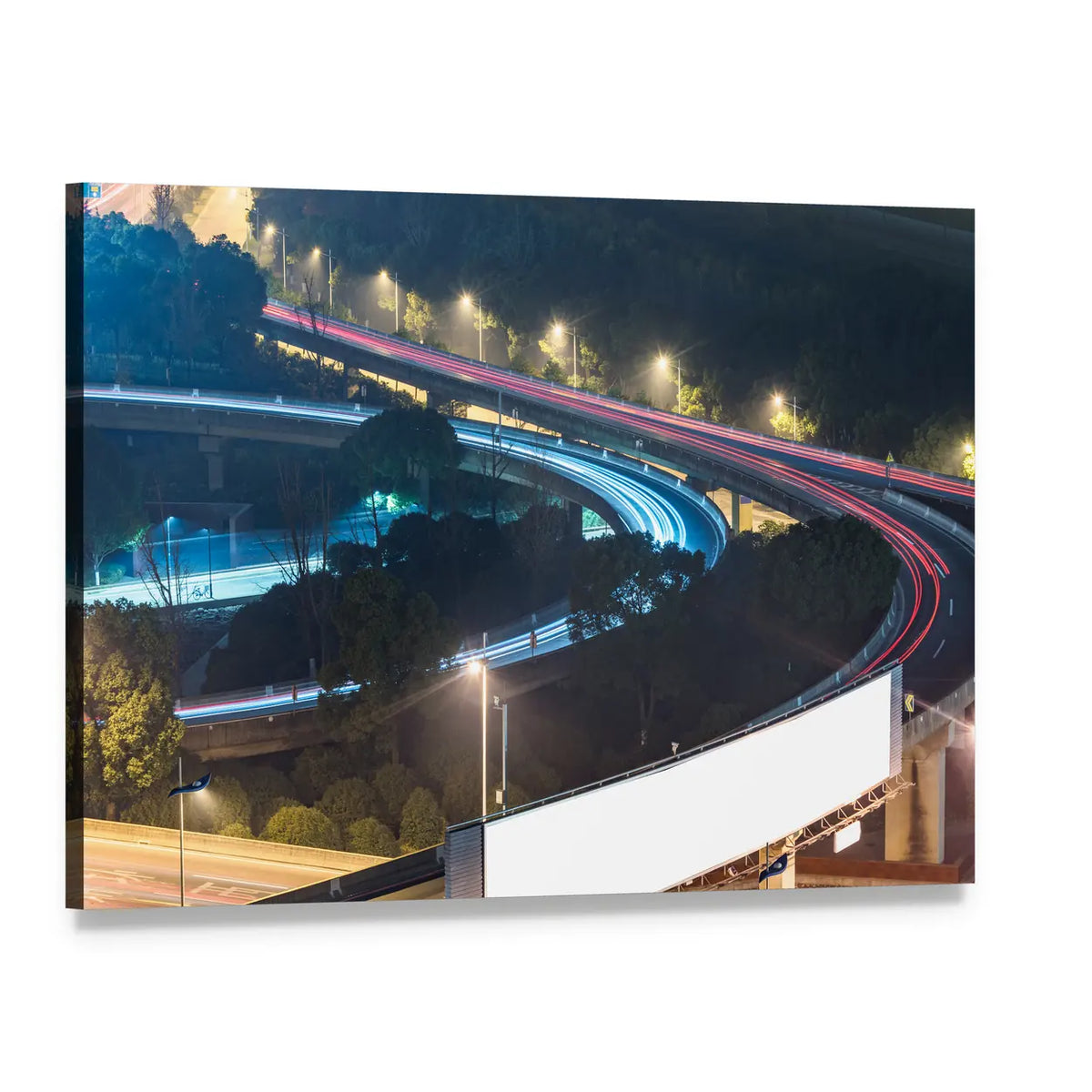 Night Overpass with Light Trails Canvas Wall Art, single panel gallery wrapped canvas, angled product view