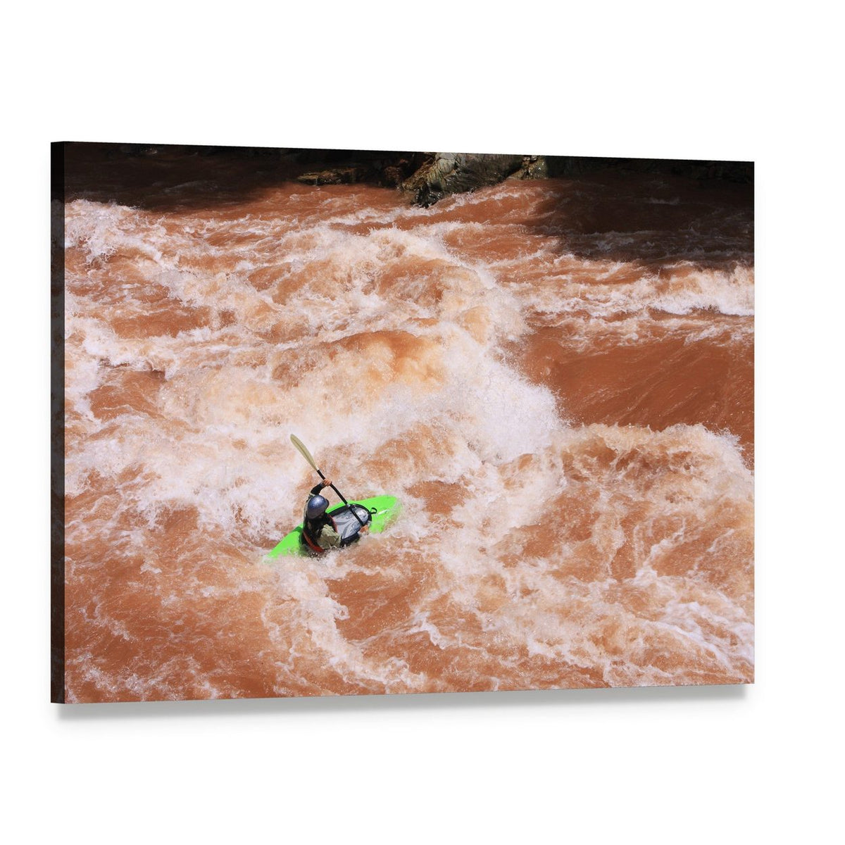 Kayaker in Whitewater Rapids Canvas Wall Art, single panel gallery wrapped canvas, angled product view
