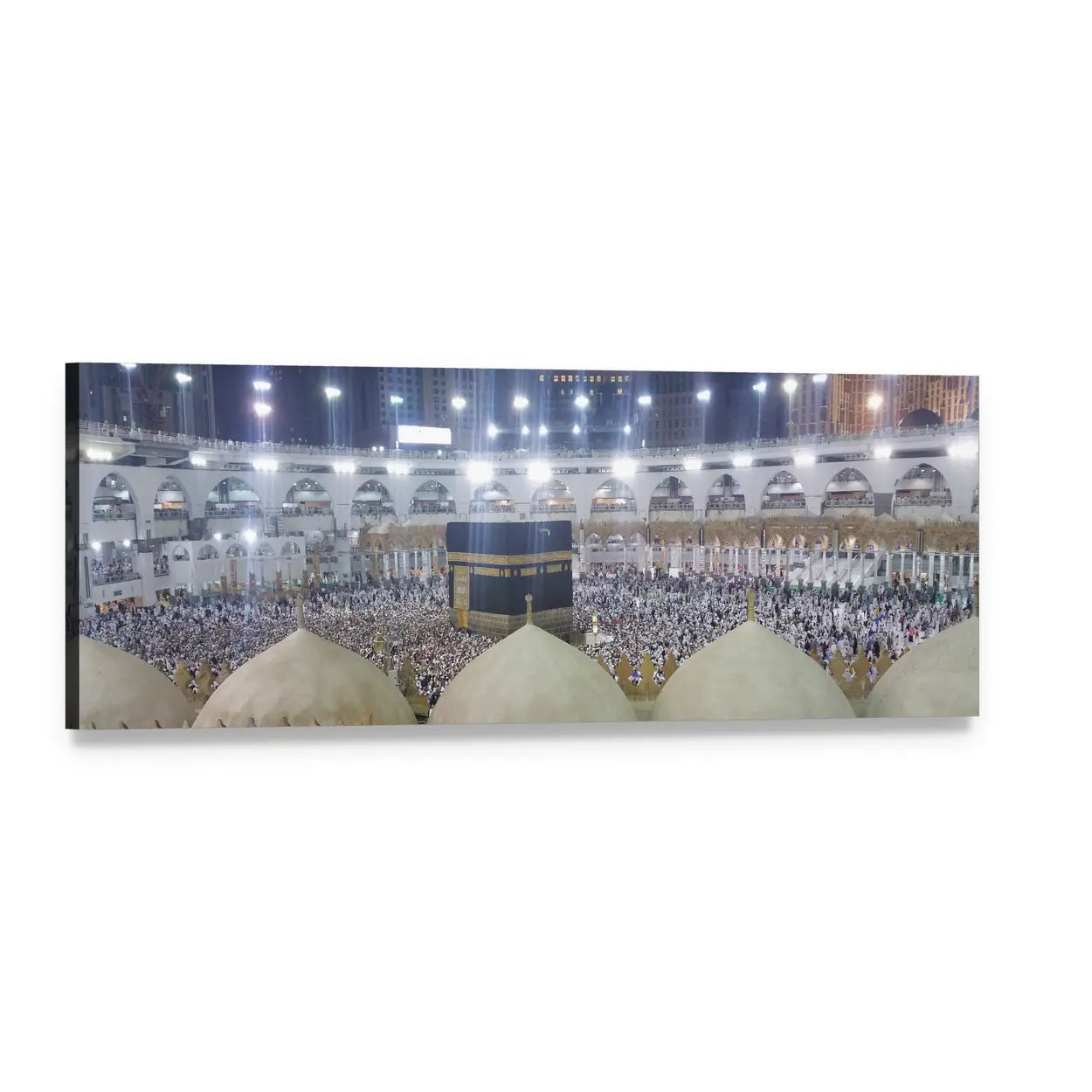 Haram Mosque Night Scene, Mecca Panoramic Canvas Wall Art, single panel gallery wrapped canvas, angled product view