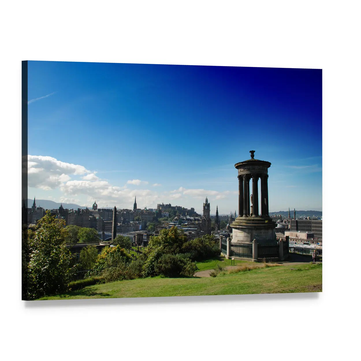Calton Hill Scotland with Dugald Stewart Monument Canvas Wall Art, single panel gallery wrapped canvas, angled product view