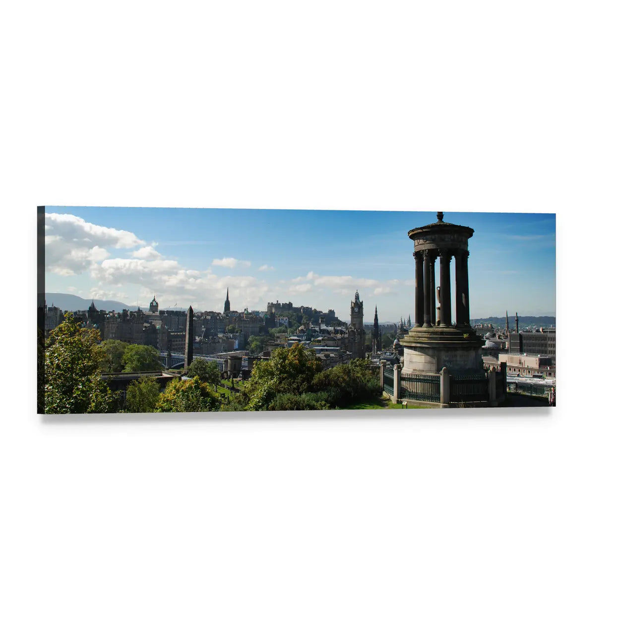 Dugald Stewart Monument at Calton Hill, Edinburgh Panoramic Canvas Wall Art, single panel gallery wrapped canvas, angled product view