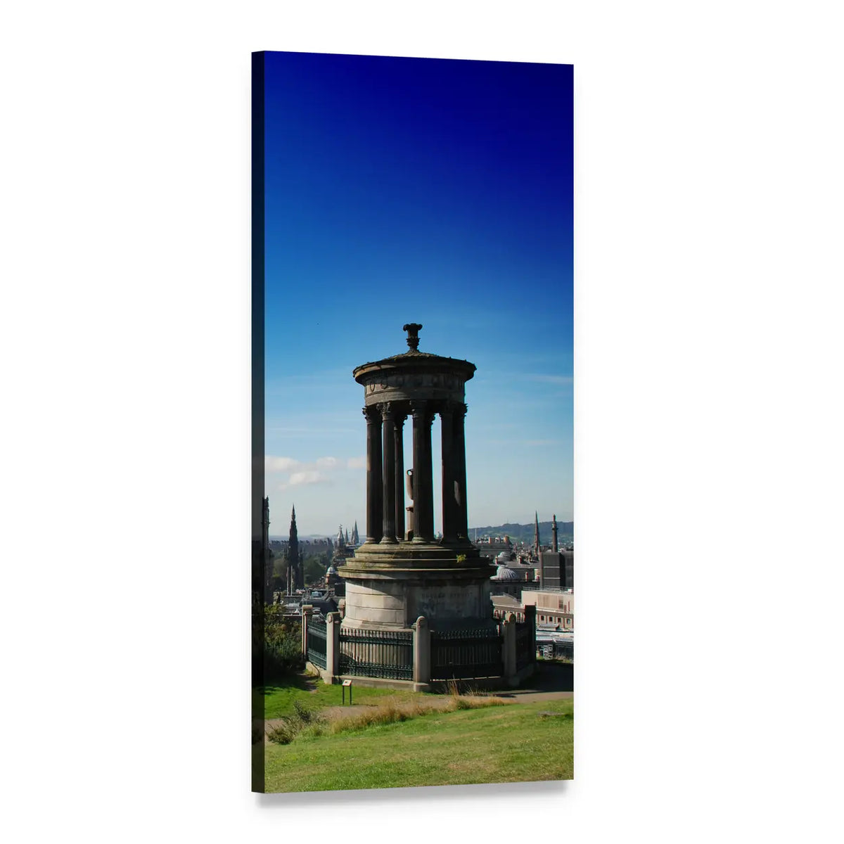 Calton Hill Colonnaded Monument and Skyline Vertical Canvas Wall Art, 1 panel 1 Vertical layout gallery wrapped canvas set, angled product view