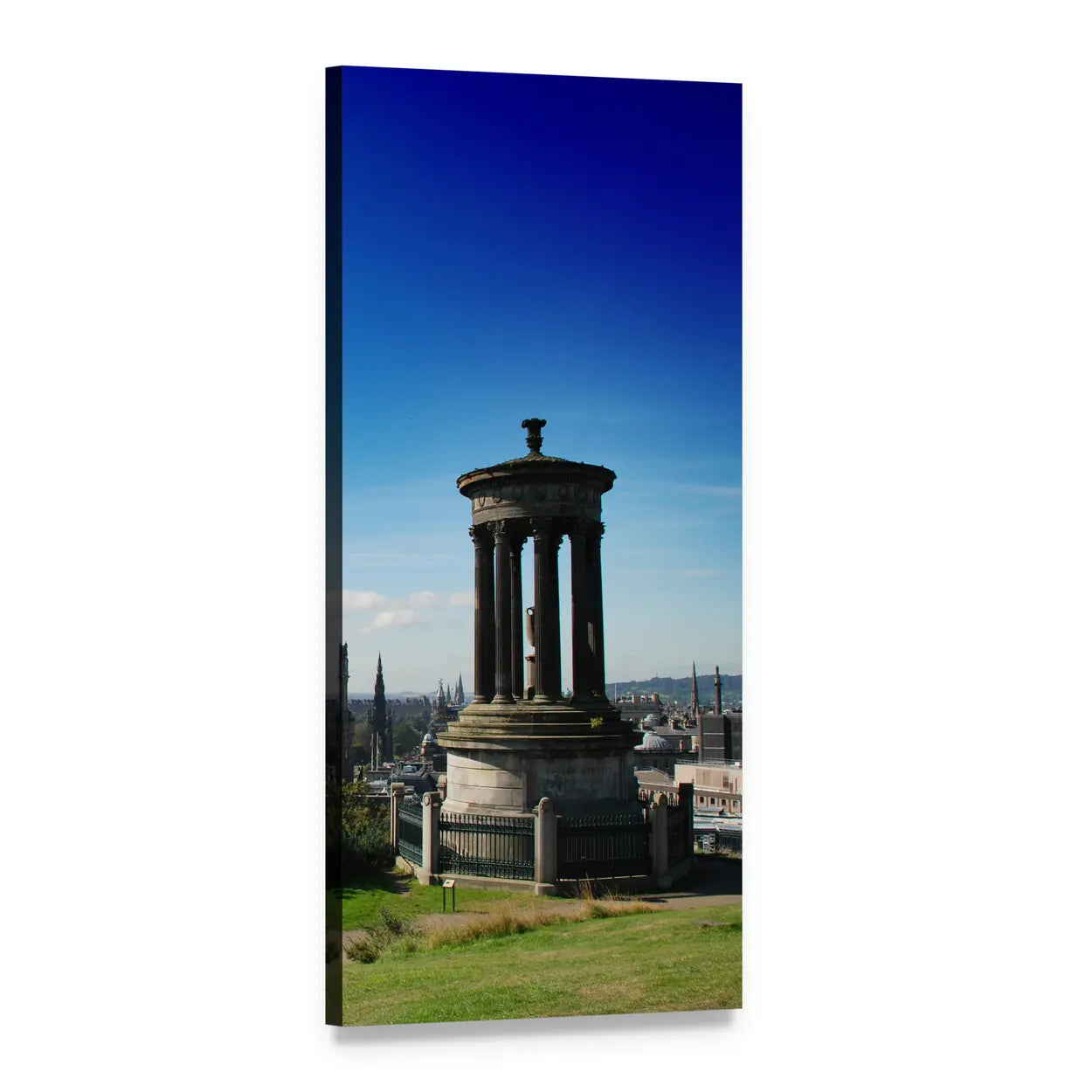 Calton Hill Colonnaded Monument and Skyline Vertical Canvas Wall Art, 1 panel 1 Vertical layout gallery wrapped canvas set, angled product view