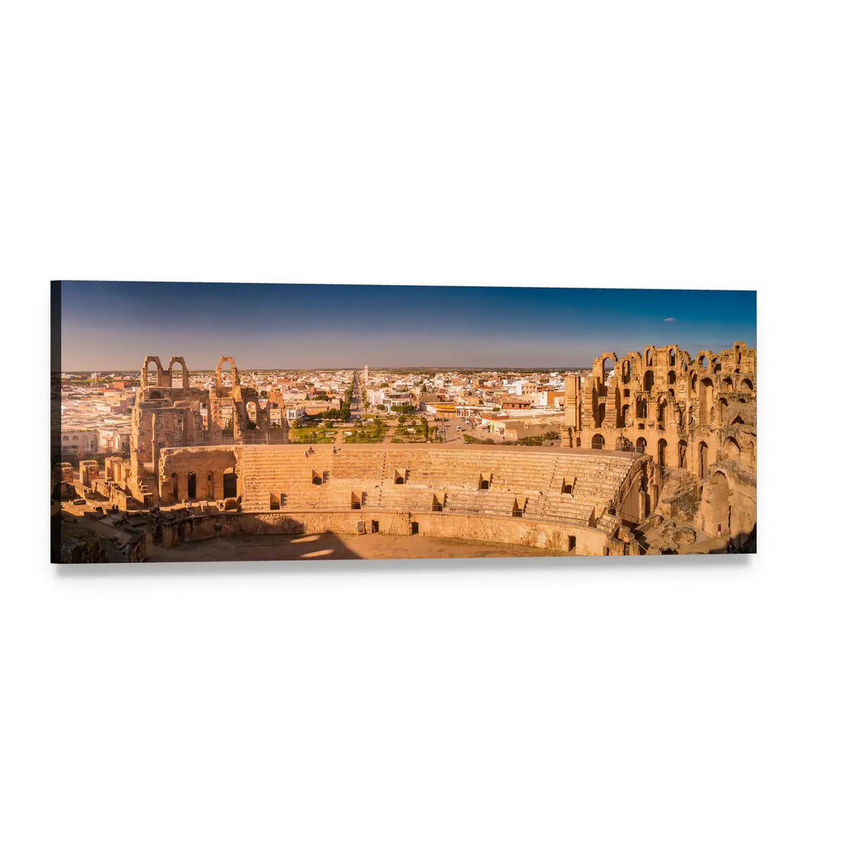 Ruins of North Africa's Largest Colosseum Panoramic Canvas Wall Art, single panel gallery wrapped canvas, angled product view