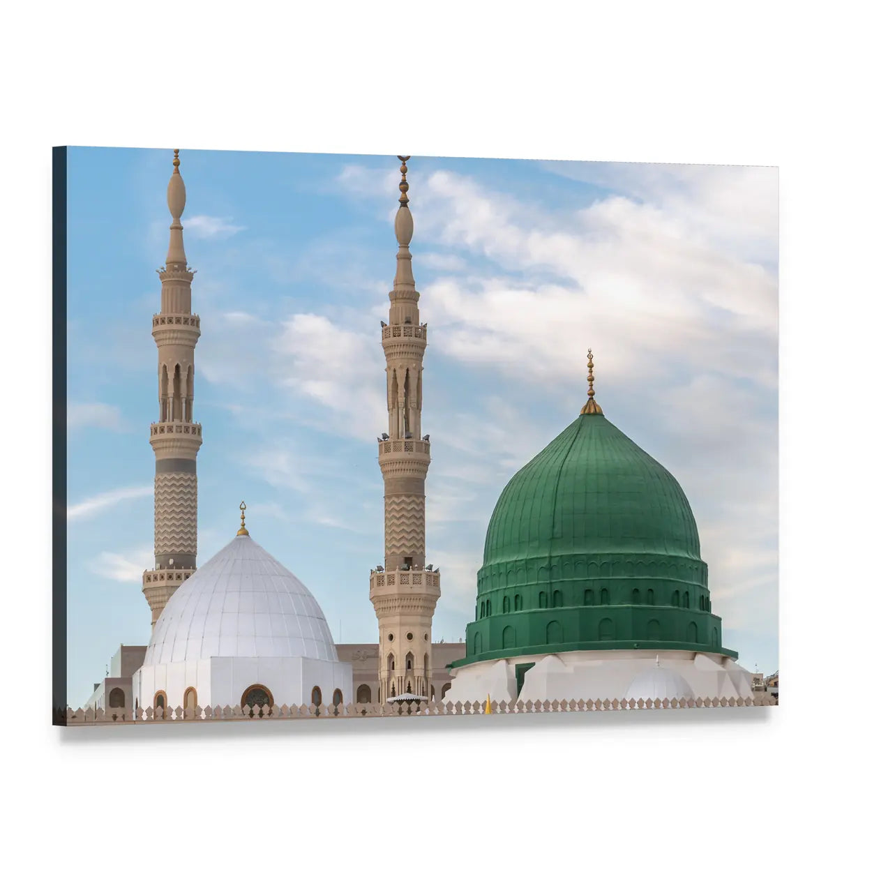 Green Dome of Al-masjid An-nabawi Canvas Wall Art, single panel gallery wrapped canvas, angled product view