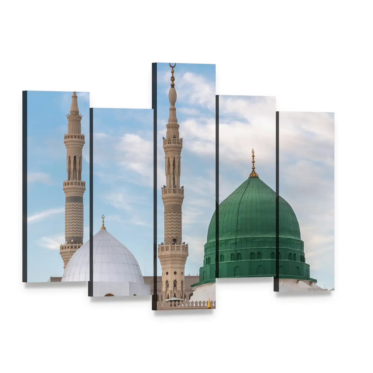 Prophet's Tomb Under the Green Dome Canvas Wall Art, 5 panel 5 Pop layout gallery wrapped canvas set, angled product view
