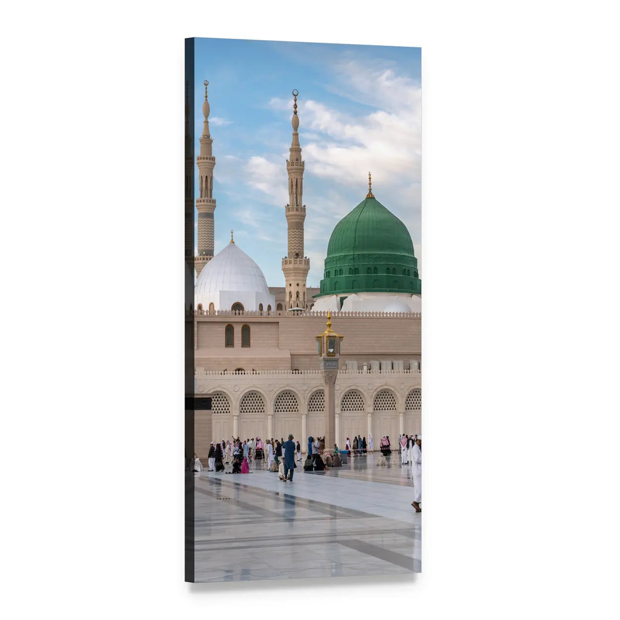 Prophet's Mosque in Medinah Vertical Canvas Wall Art, 1 panel 1 Vertical layout gallery wrapped canvas set, angled product view